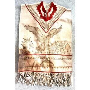 Gomez Poncho Suede Leather Handmade Folk Art Vtg. Eagle Cactus Fringe One Size